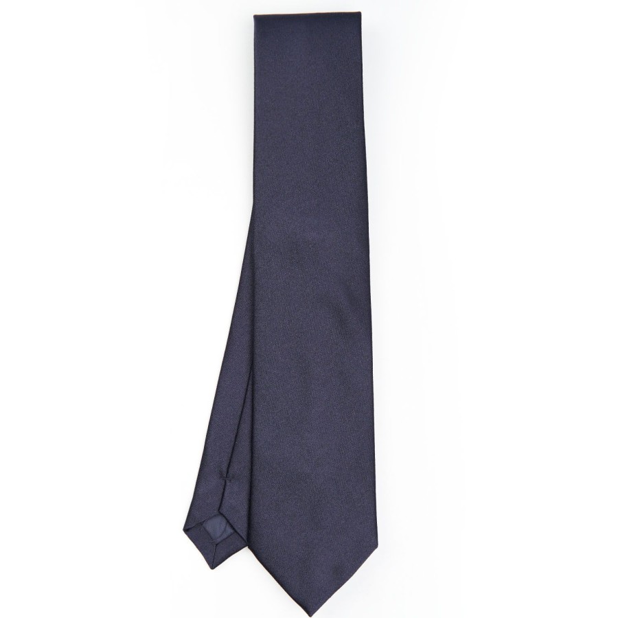 New E.Marinella Cerimonial Solid Dark Blue Silk Satin Tie