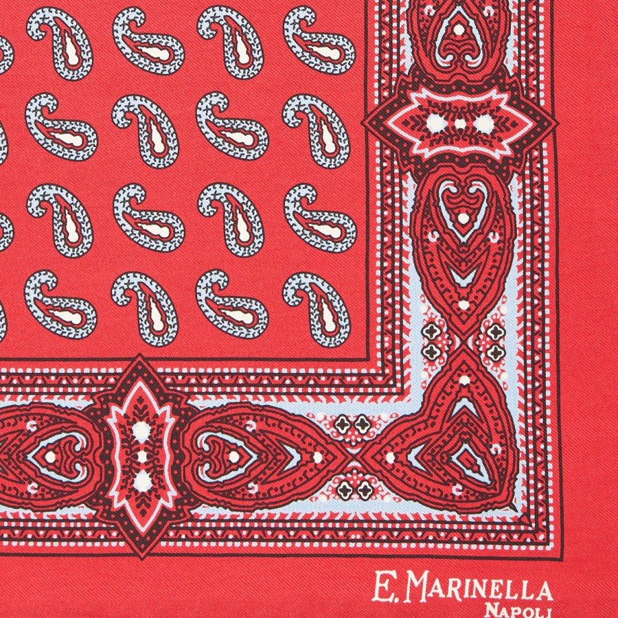 Wholesale E.Marinella Red Hand-Printed Silk Pocket Square - Paisley Pattern