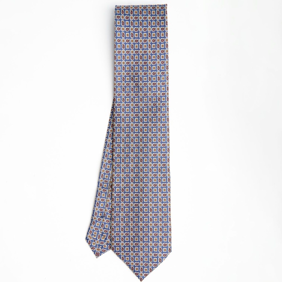 Wholesale E.Marinella Blue Extra Long Sartorial Silk Tie - Paisley Pattern