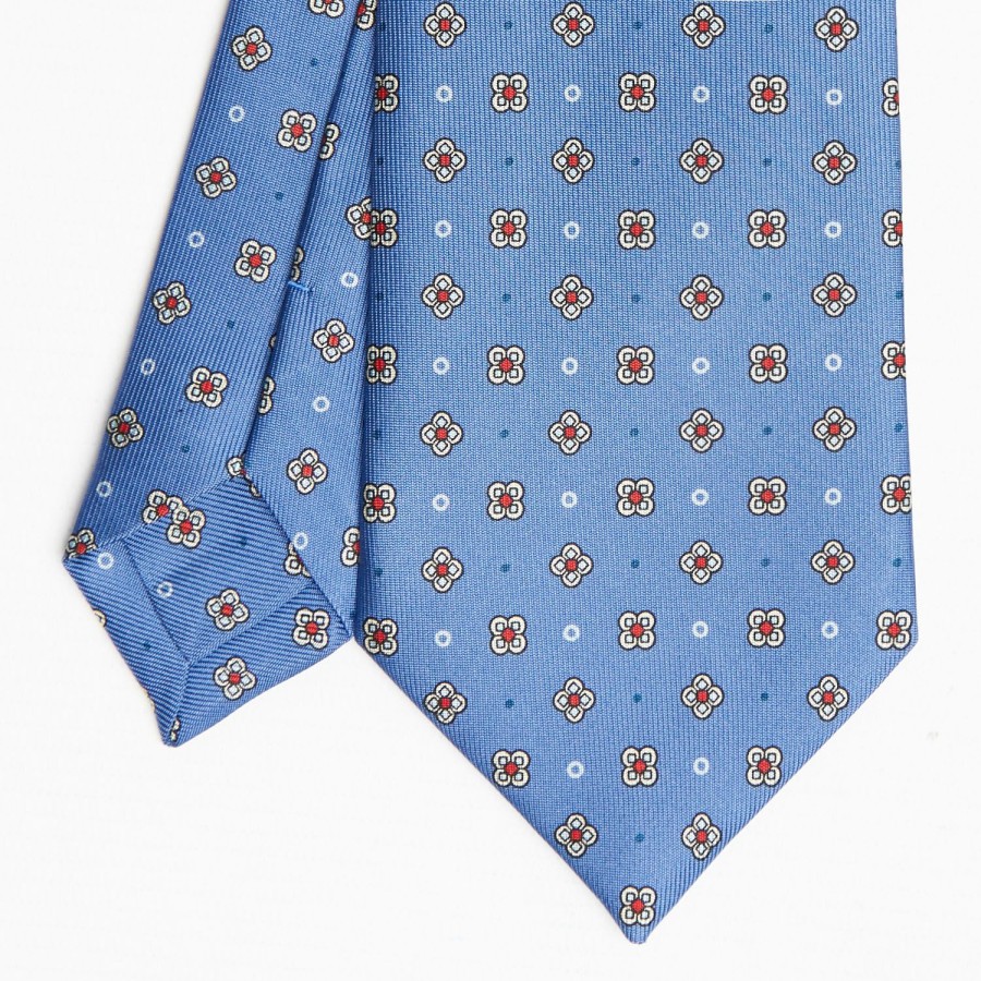 New E.Marinella Powder Blue Sartorial Classic Silk Tie Large Flower Pattern