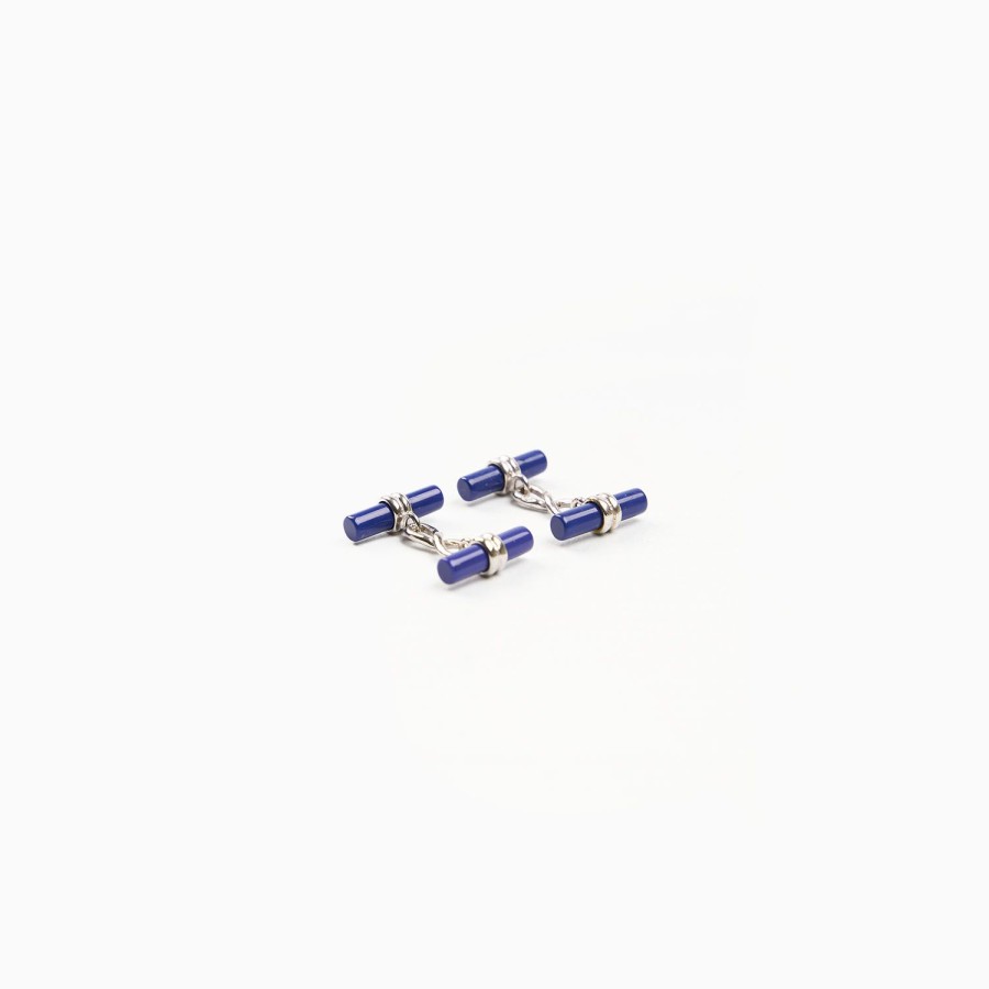 Clearance E.Marinella Double Bar Cufflinks With Lapis In Silver