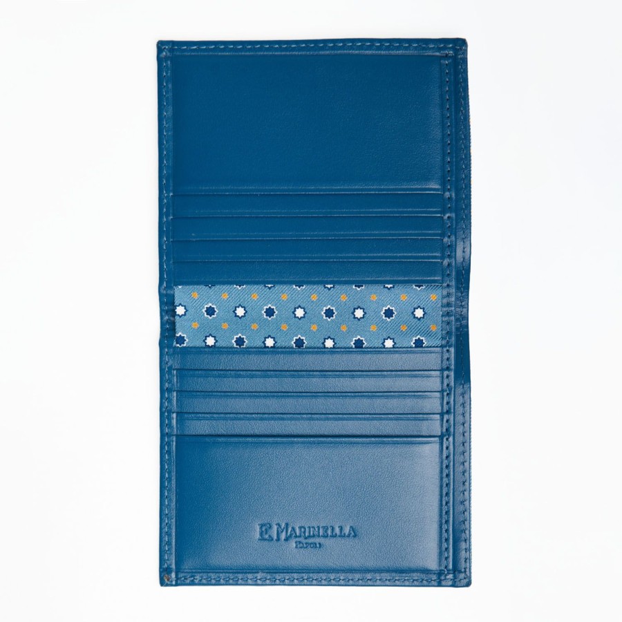 Clearance E.Marinella Mid Blue Small Wallet In Silk And Leather