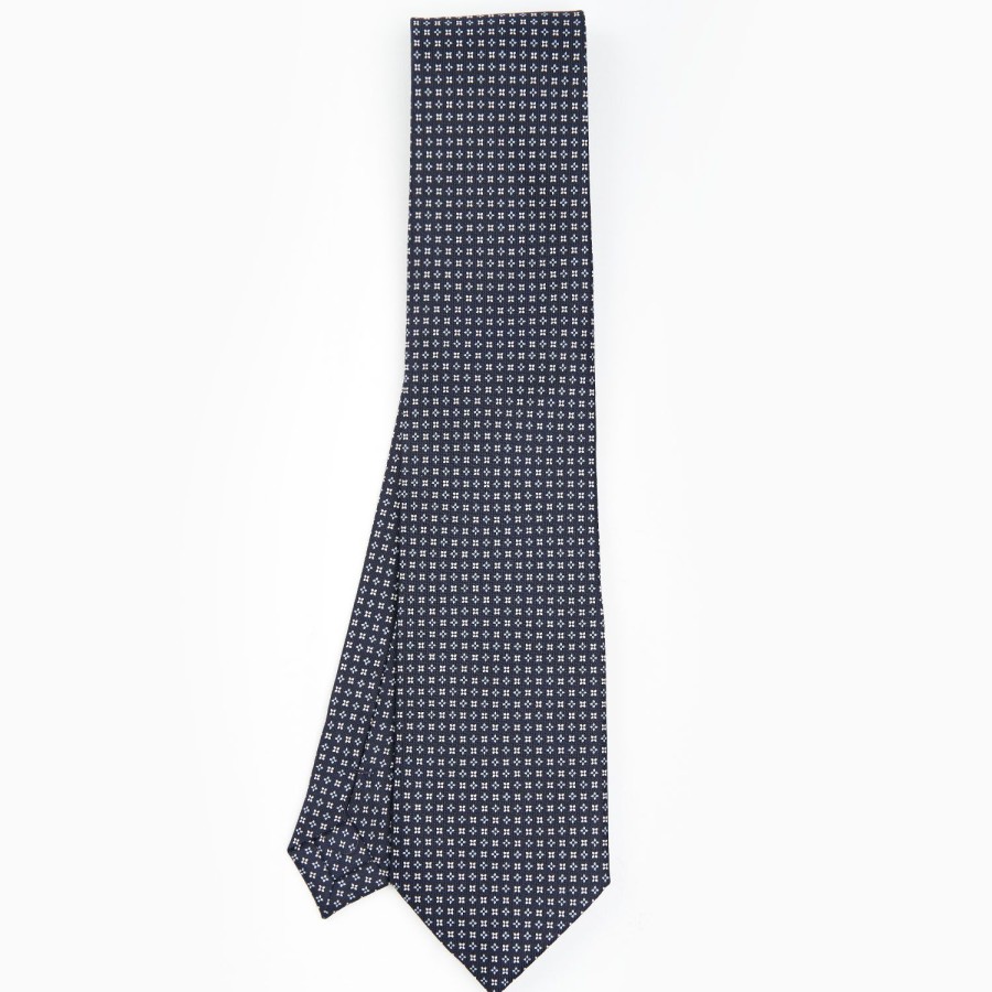 Clearance E.Marinella Dark Blue Sartorial Classic Silk Tie - Small Flower Designs