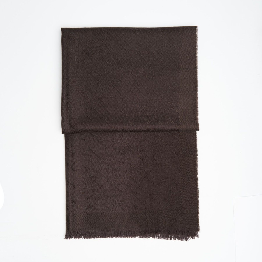 Clearance E.Marinella Dark Brown Em Logo Scarf In Wool And Cashmere