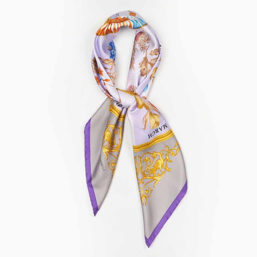 New E.Marinella Violet And Taupe Silk Scarf 90 - The Wheel Of Seasons