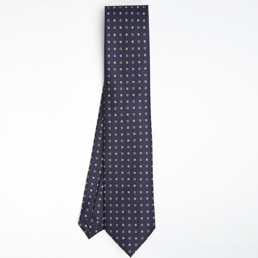 Online E.Marinella Dark Blue Sartorial Classic Silk Tie Small Flower Pattern