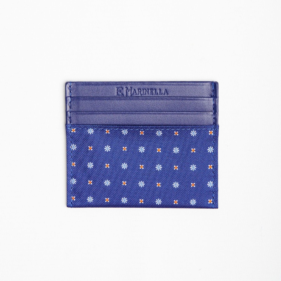 Hot E.Marinella Bluette Leather And Silk Credit Card Holder - 5 Compartments