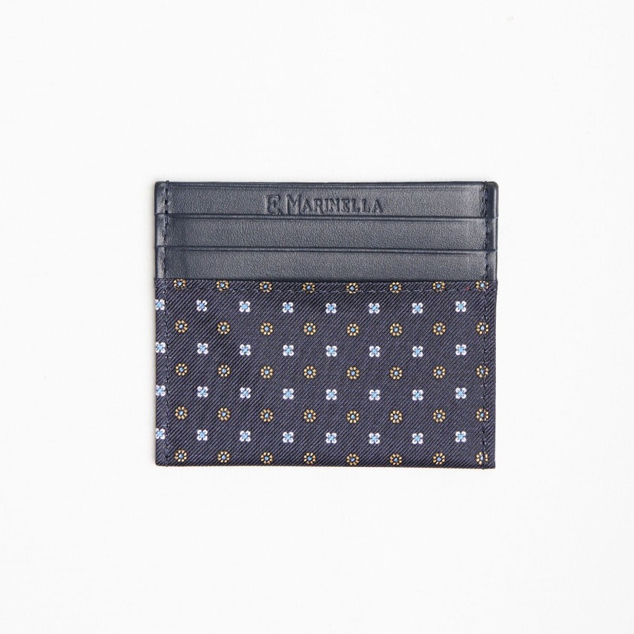 Wholesale E.Marinella Dark Blue Silk And Leather Credit Card Holder 5 Compartments