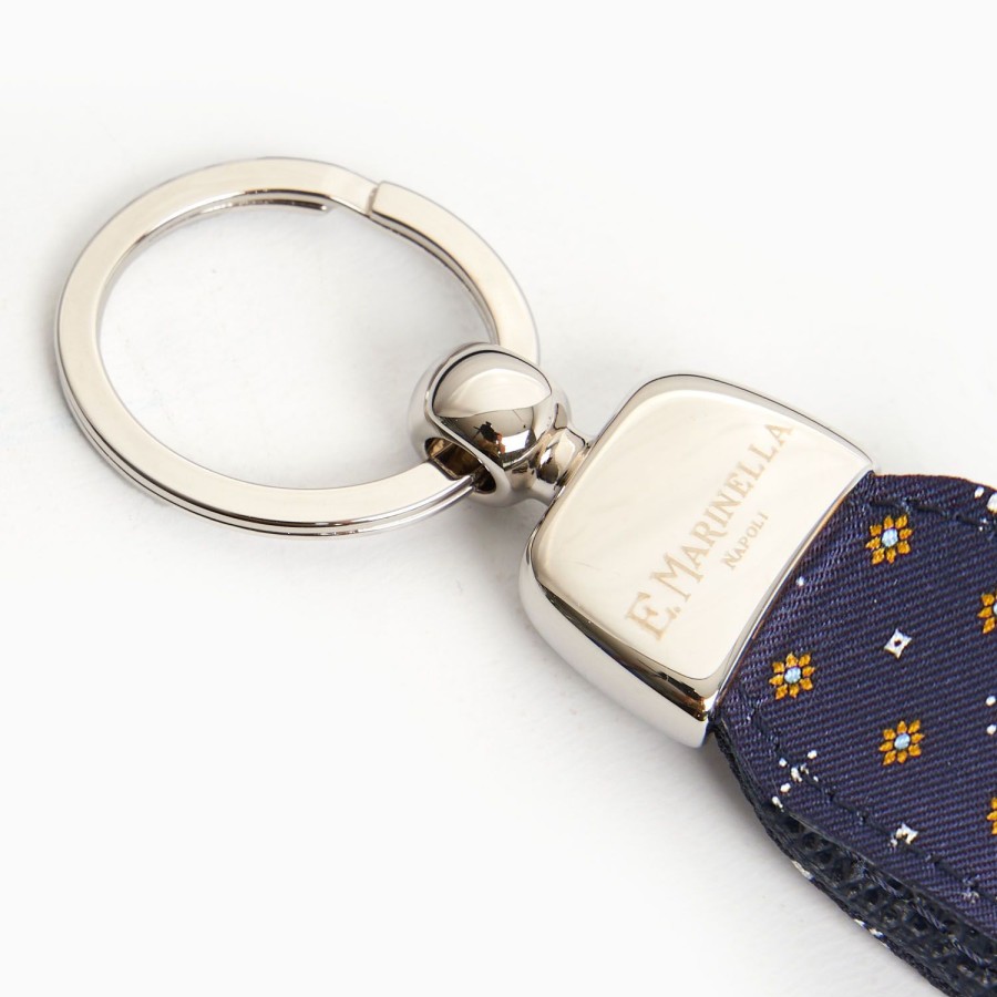 New E.Marinella Dark Blue Keyfob In Silk And Leather