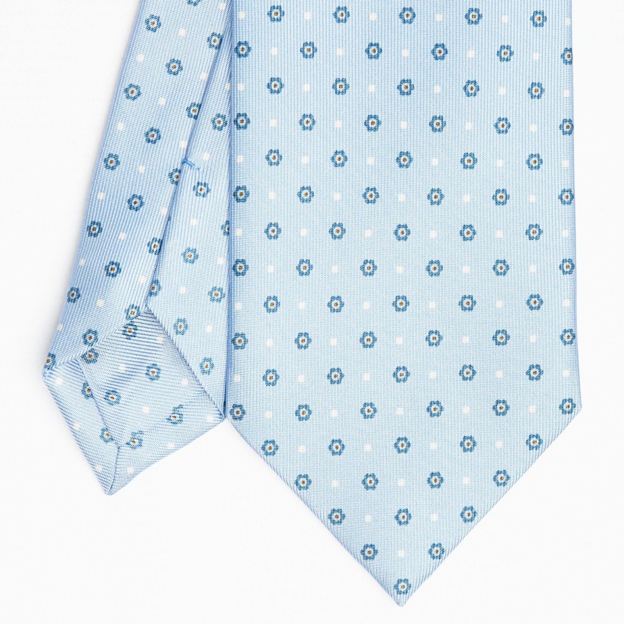 Wholesale E.Marinella Light Blue Sartorial Classic Silk Tie Small Flower Pattern