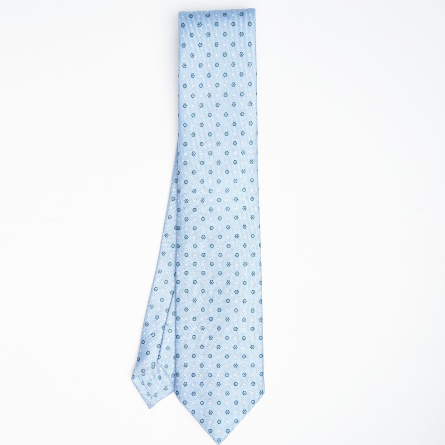 Wholesale E.Marinella Light Blue Sartorial Classic Silk Tie Small Flower Pattern