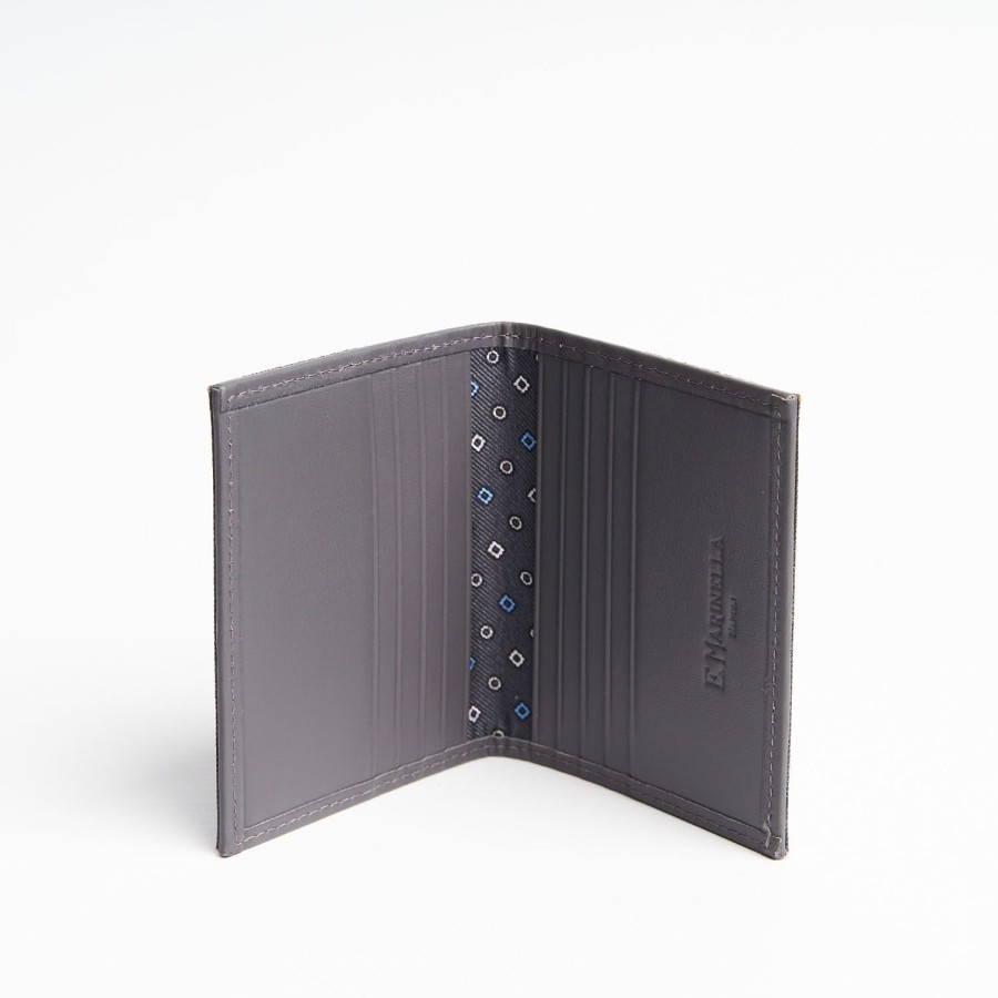 Online E.Marinella Dark Grey Leather Folding Card Holder - 10 Compartments