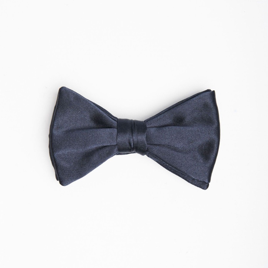 Online E.Marinella Dark Blue Pre-Knotted Silk Satin Bowtie - Solid Color