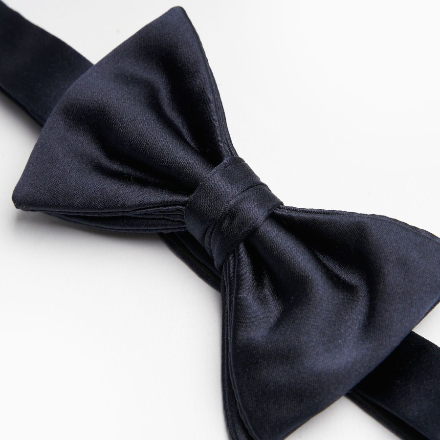 Online E.Marinella Dark Blue Pre-Knotted Silk Satin Bowtie - Solid Color