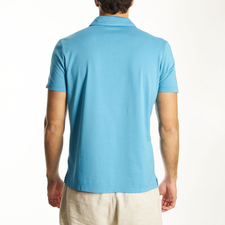 Wholesale E.Marinella Light Blue Jersey Short Sleeve Polo Shirt