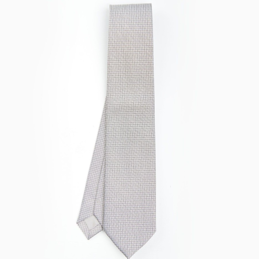 Online E.Marinella Light Grey Ceremonial Jacquard Silk Tie - Small Geometric Pattern