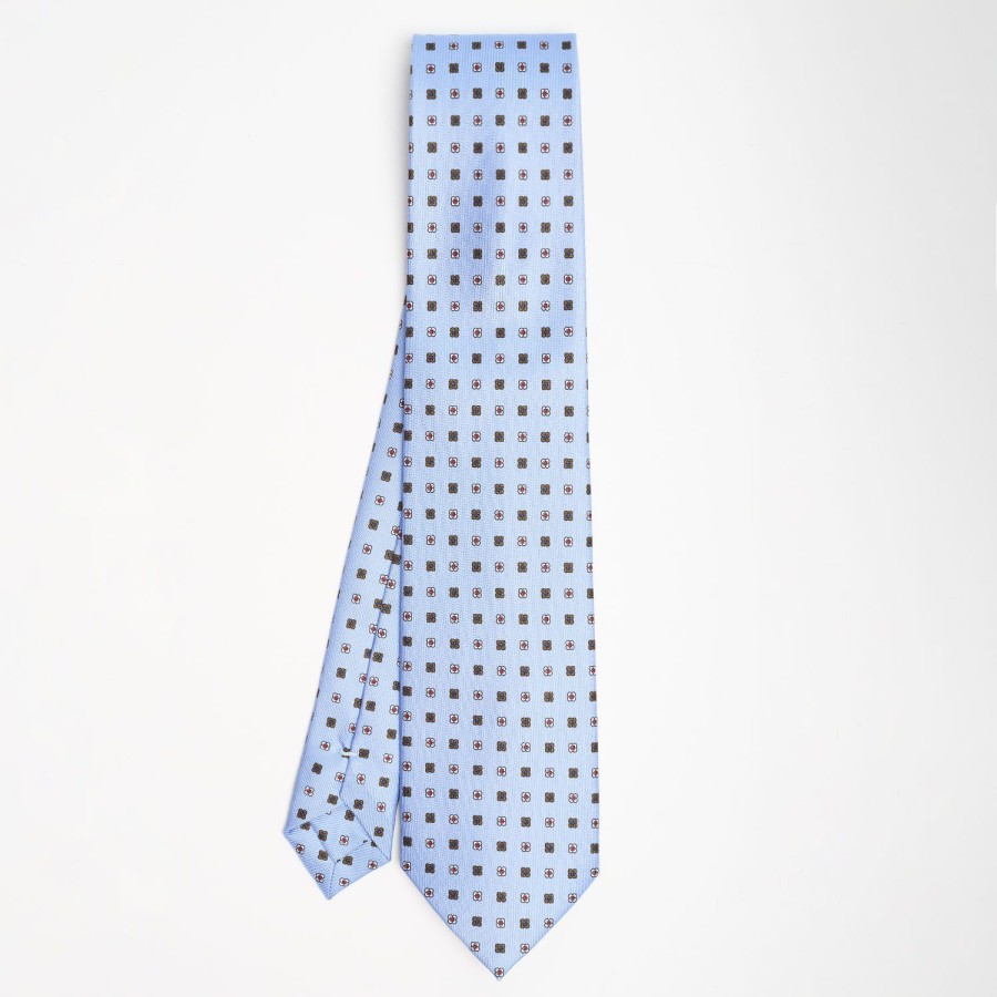 Clearance E.Marinella Light Blue Sartorial Classic Silk Tie Small Flower Pattern