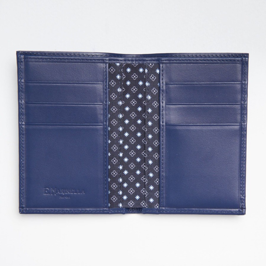 Hot E.Marinella Dark Blue Vertical Wallet In Silk And Leather