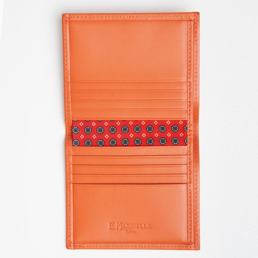 Clearance E.Marinella Orange Small Wallet In Silk And Leather