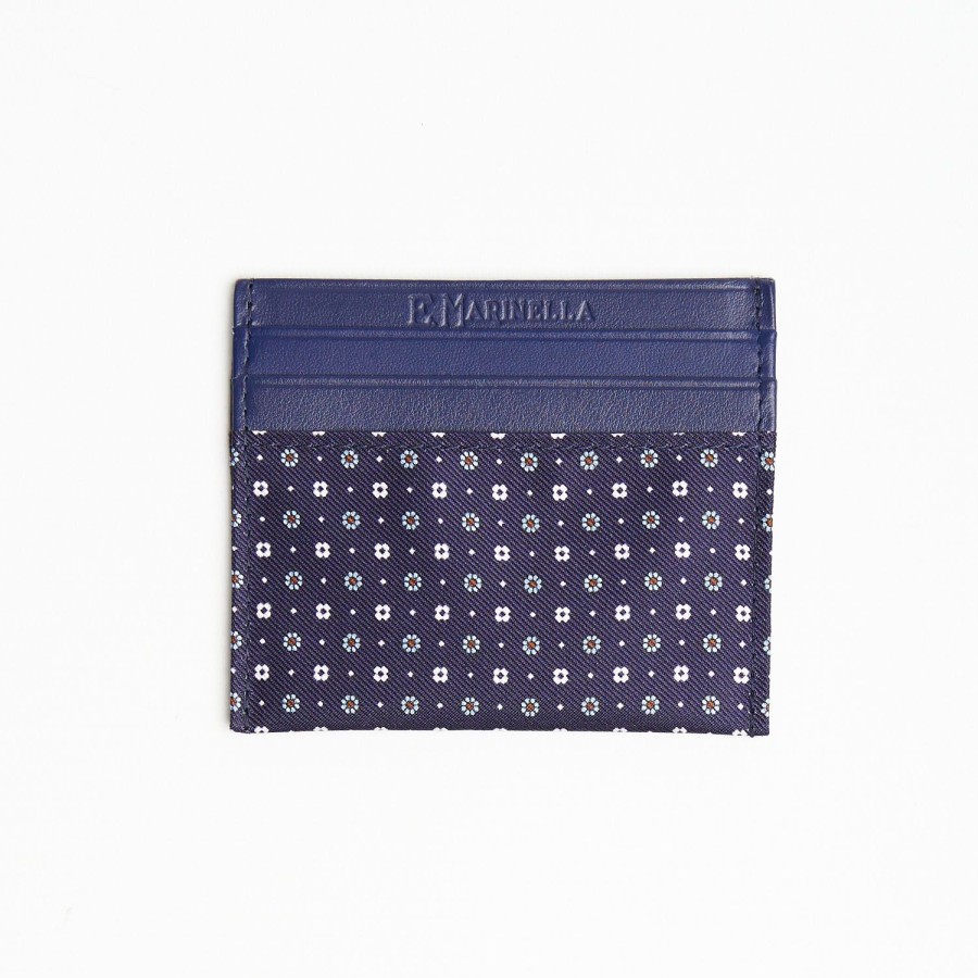 Best E.Marinella Dark Blue Silk And Leather Credit Card Holder 5 Compartments