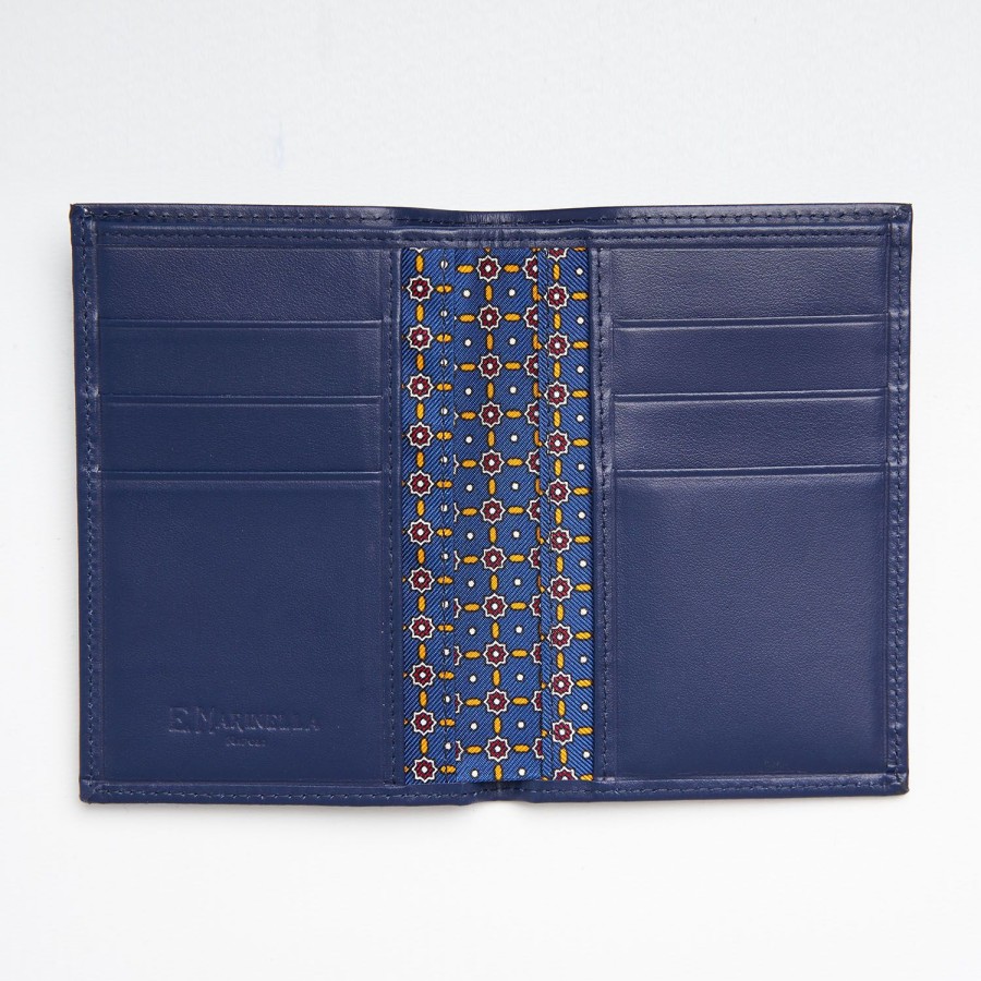 Clearance E.Marinella Blue Vertical Wallet In Silk And Leather