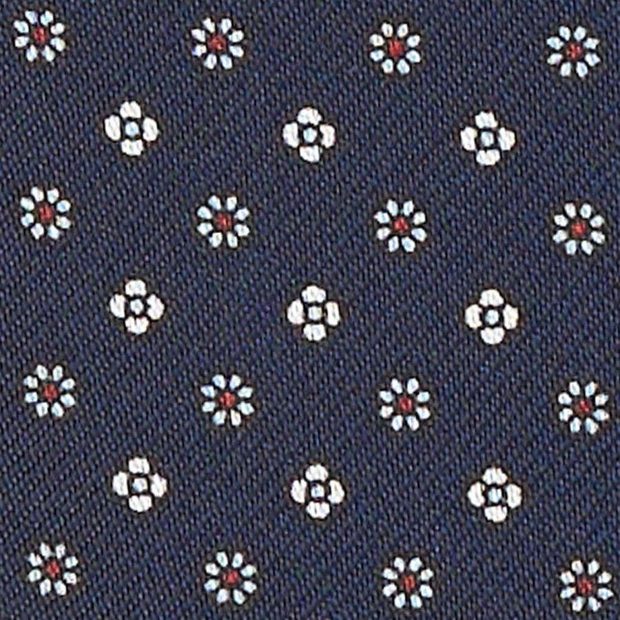 Wholesale E.Marinella Dark Blue Silk Ascot Tie - Small Flower Designs