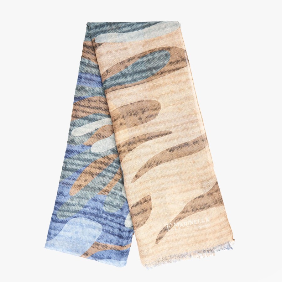 Best E.Marinella Beige And Blue Cotton And Linen Stole