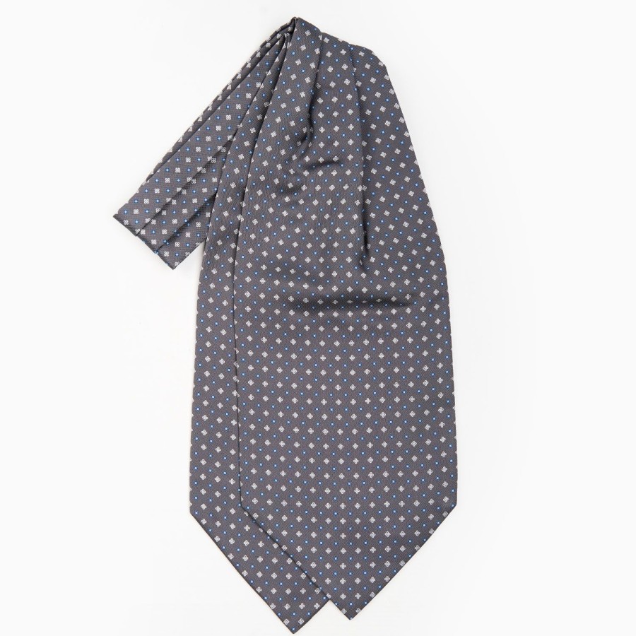 Hot E.Marinella Dark Grey Silk Ascot Tie - Small Flower Pattern