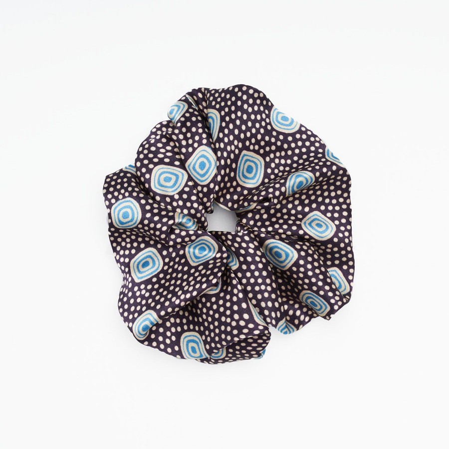 Clearance E.Marinella Black Silk Scrunchie - Geometric Pattern