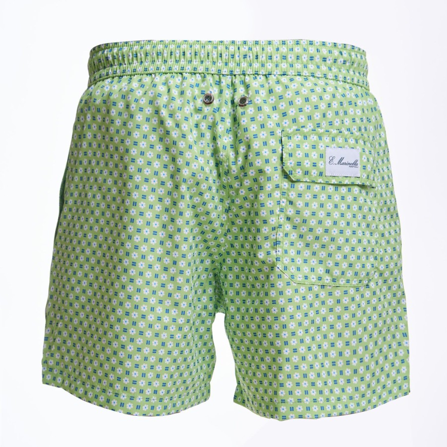 Hot E.Marinella Light Green Swim Short - Small Flower Pattern