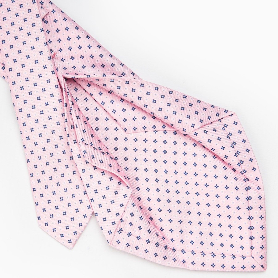 Online E.Marinella Pink 5 Fold Sartorial Silk Tie - Small Flower Pattern