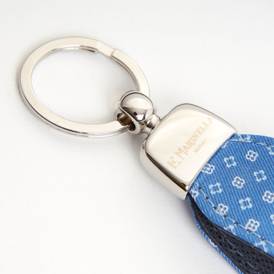 New E.Marinella Mid Blue Keyfob In Silk And Leather