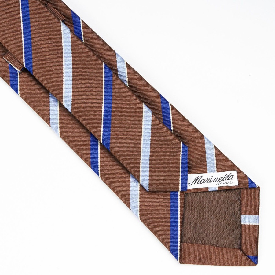 Clearance E.Marinella Dark Brown Sartorial Striped Silk Tie