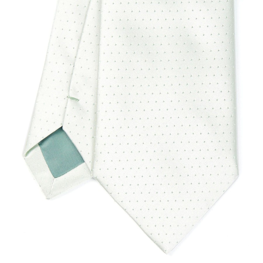 Clearance E.Marinella Light Green Cerimonial Silk Satin Tie Small Polka Dot Pattern