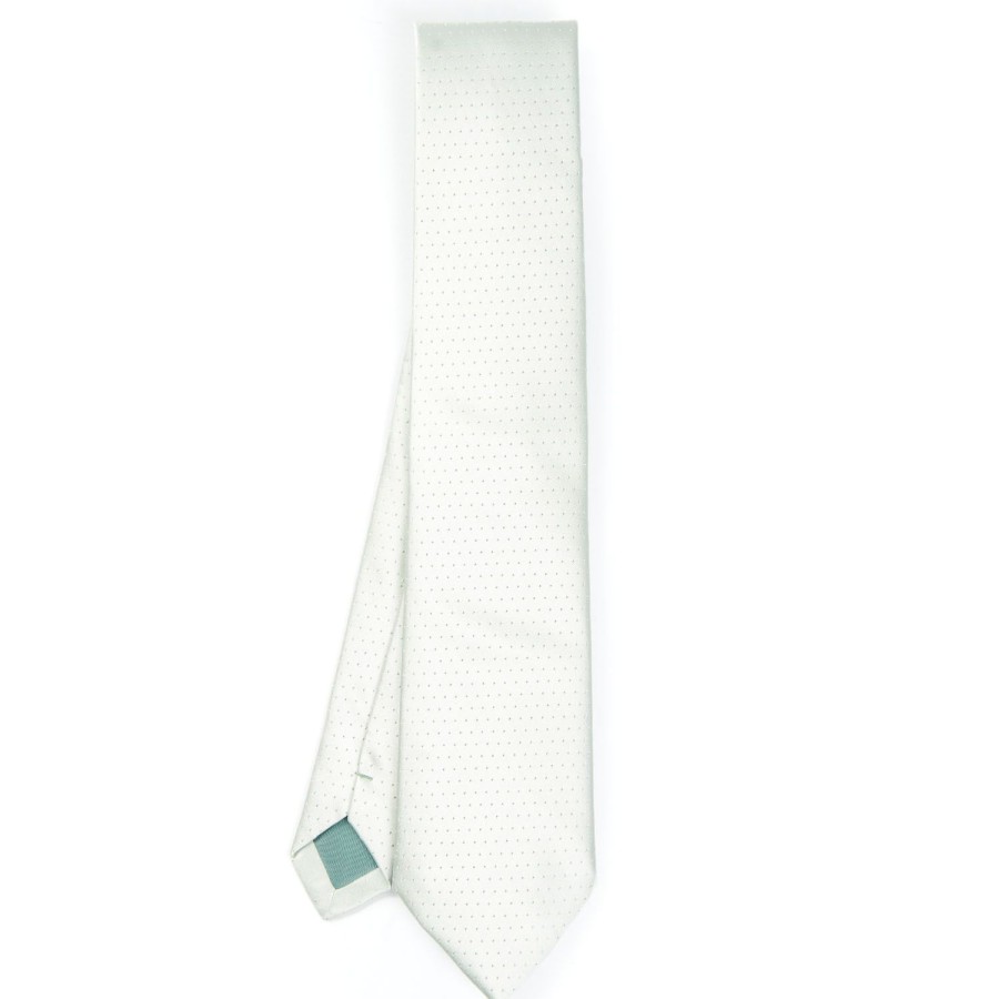 Clearance E.Marinella Light Green Cerimonial Silk Satin Tie Small Polka Dot Pattern