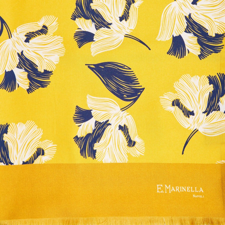 Best E.Marinella Yellow Double Silk Scarf - Floral Pattern