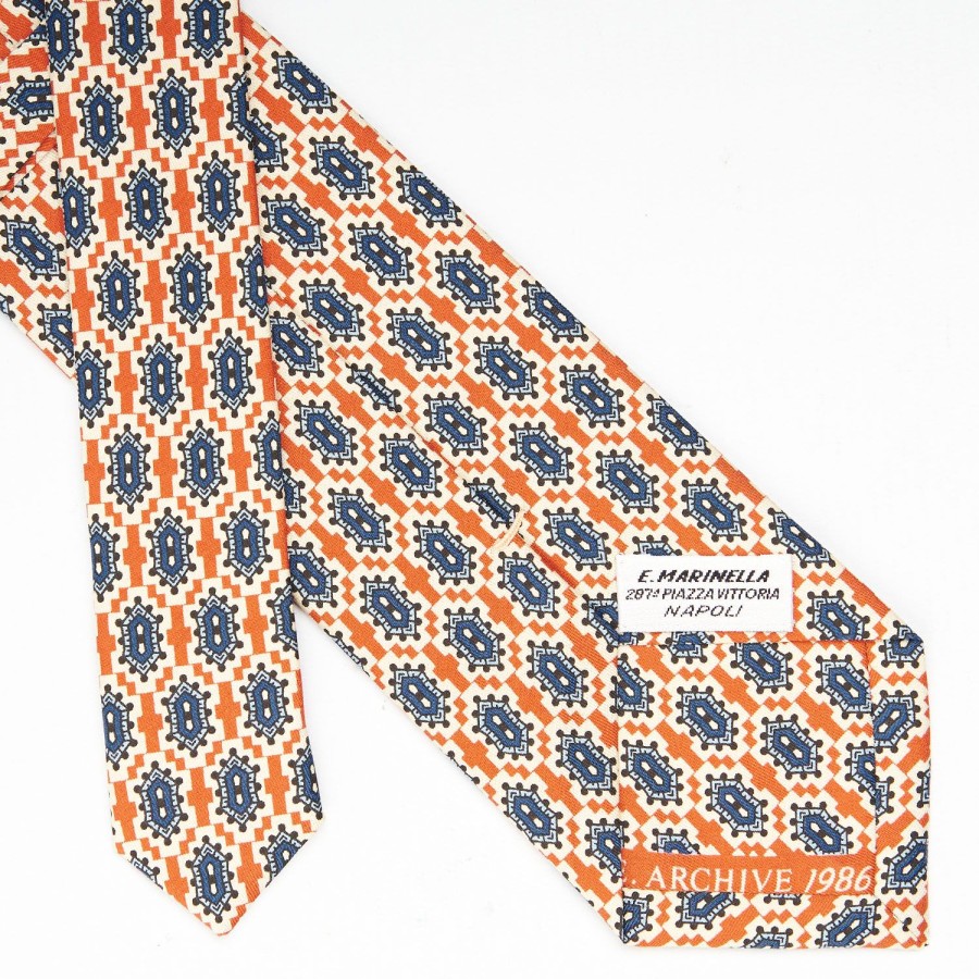 Best E.Marinella Orange Archivio Collection Silk Tie 1986-04