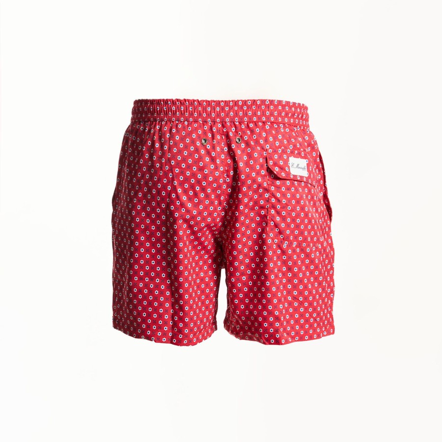 Clearance E.Marinella Red Baby Swim Shorts - Large Flower Pattern