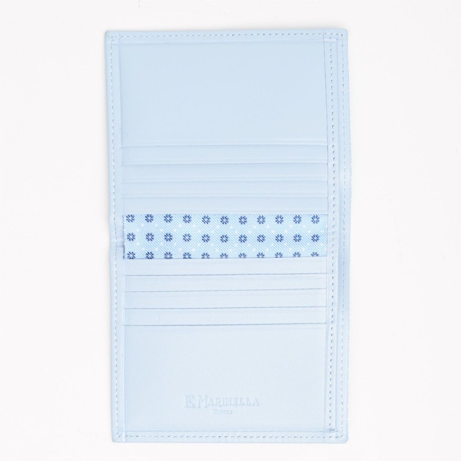 New E.Marinella Light Blue Small Wallet In Silk And Leather