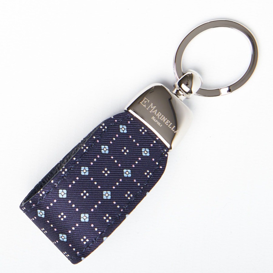 Clearance E.Marinella Dark Blue Keyfob In Silk And Leather