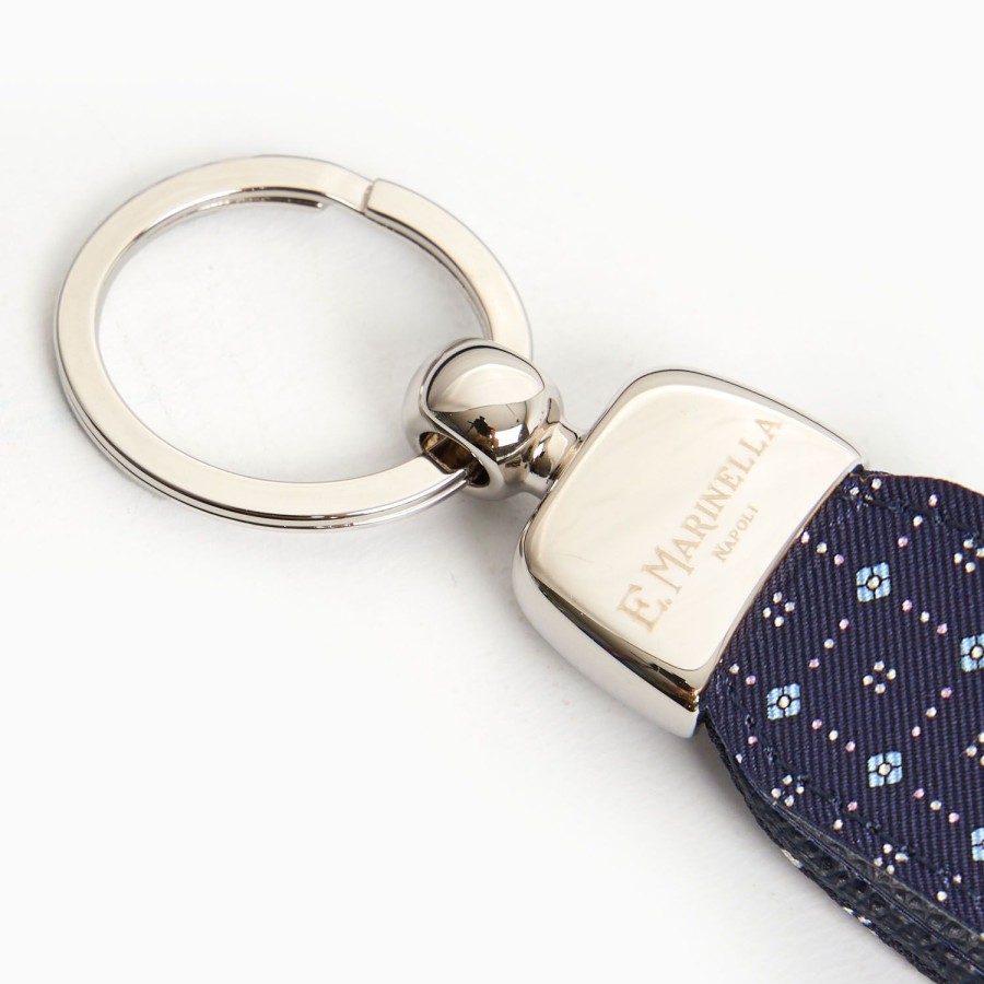 Clearance E.Marinella Dark Blue Keyfob In Silk And Leather