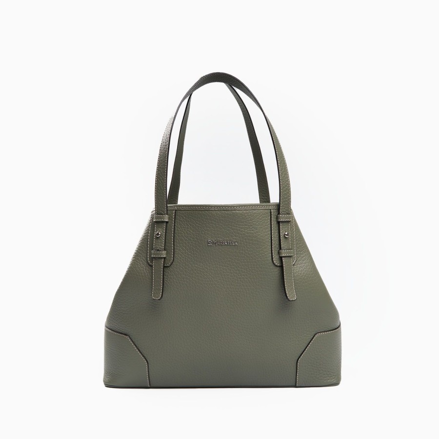 New E.Marinella Green Textured Leather Tote Bag