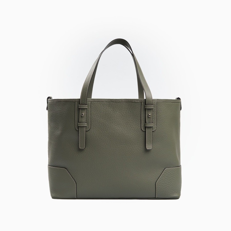 New E.Marinella Green Textured Leather Tote Bag