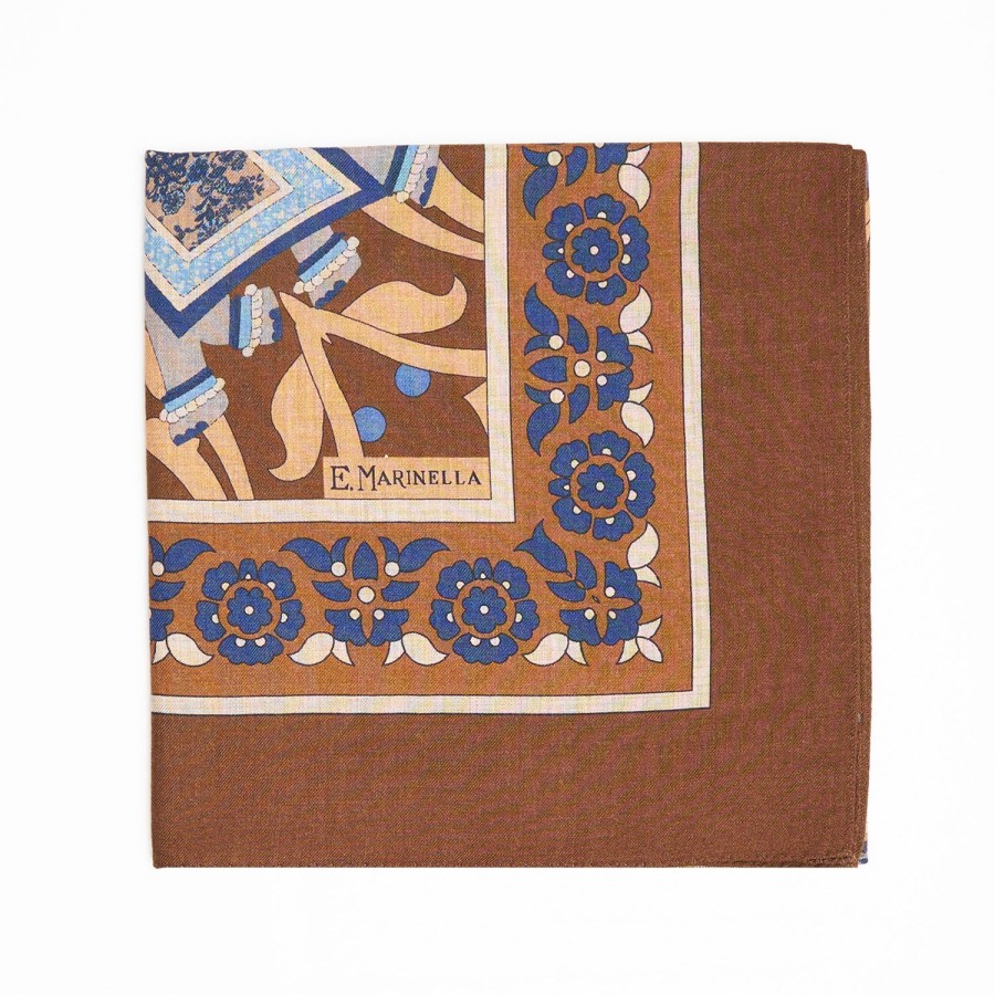 Online E.Marinella Brown Wool Stole - Ethnic Pattern