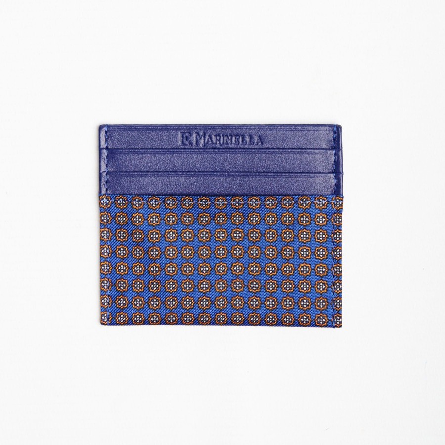 Hot E.Marinella Bluette Leather And Silk Credit Card Holder - 5 Compartments