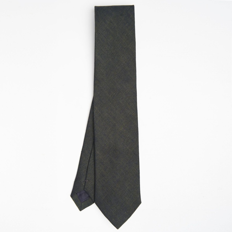 Wholesale E.Marinella Dark Green Sartorial Linen Tie - Solid Color