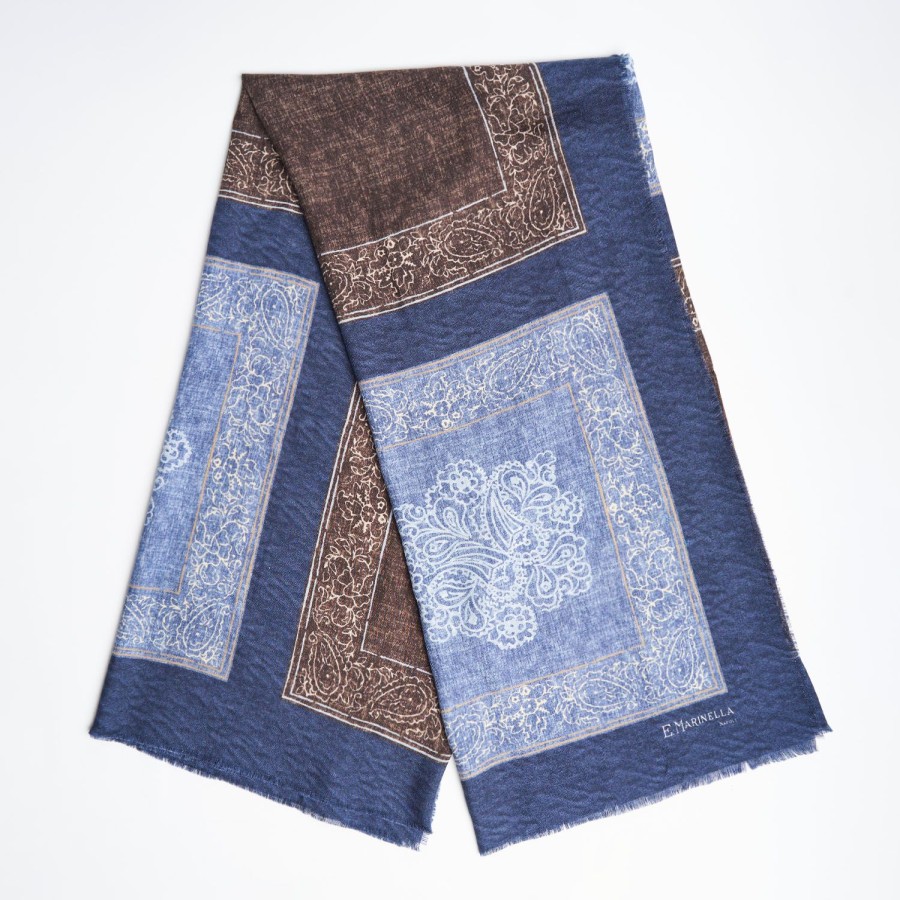 Best E.Marinella Blue Wool And Silk Stole Alternate Checks