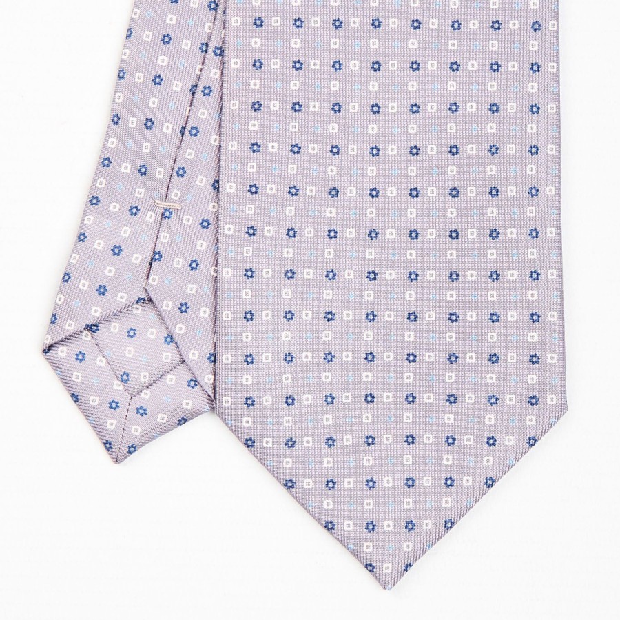 Online E.Marinella Light Grey Sartorial Classic Silk Tie - Small Flower Pattern