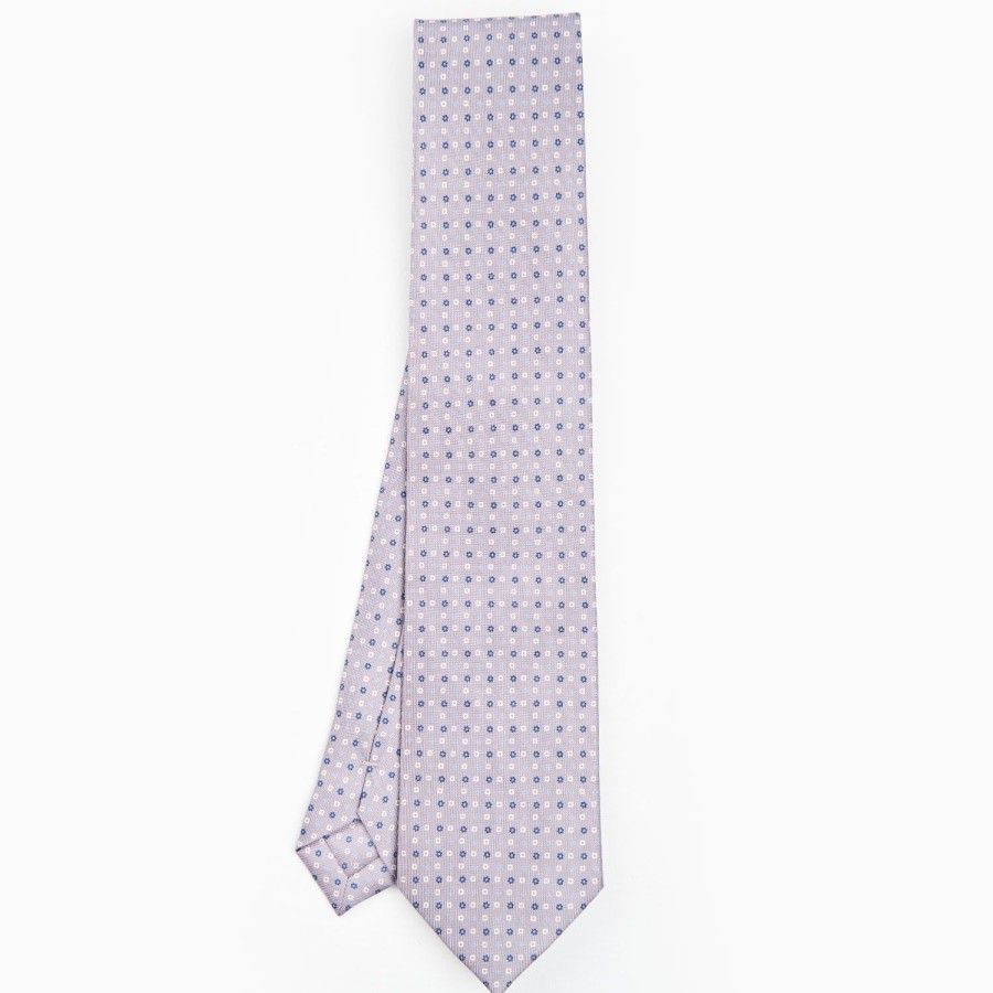 Online E.Marinella Light Grey Sartorial Classic Silk Tie - Small Flower Pattern