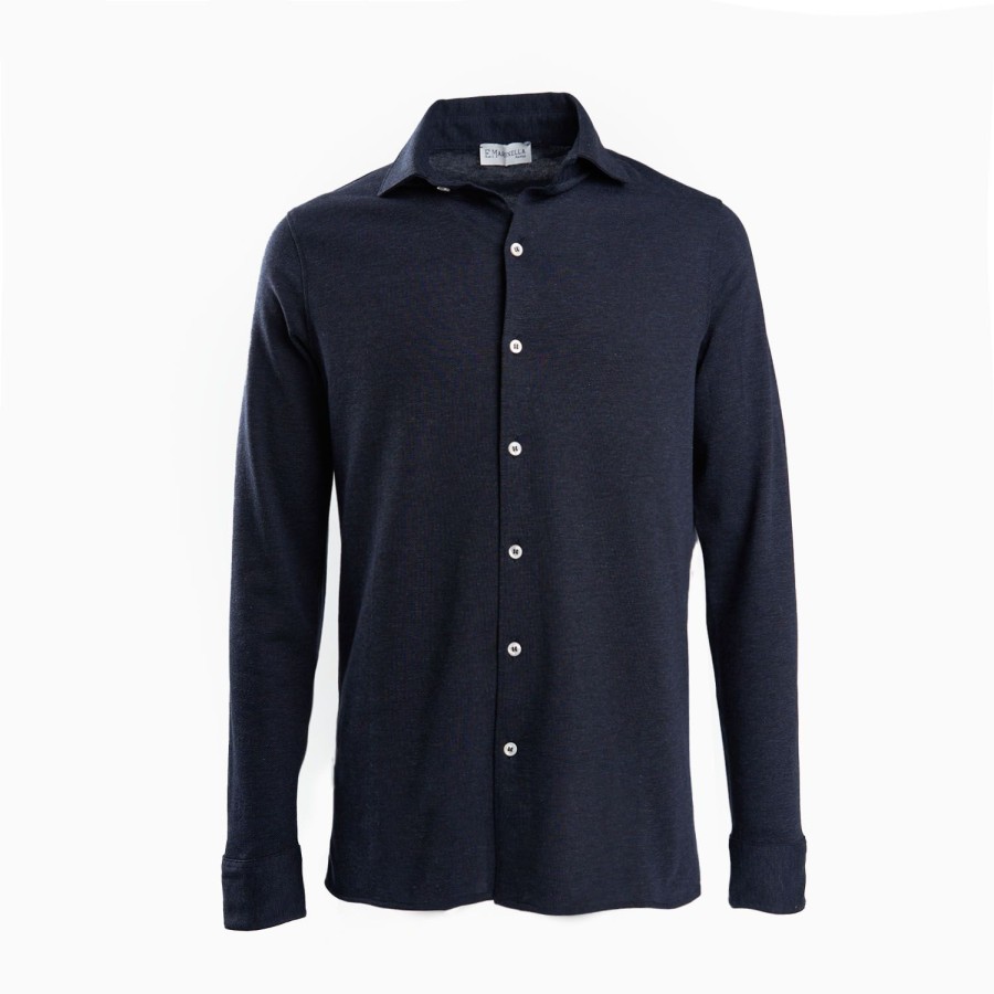 Hot E.Marinella Dark Blue Shirt In Cotton And Cashmere